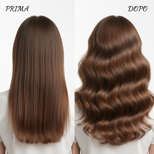 Trasformazione capelli prima e dopo con Kit Super Volume - da capelli piatti a capelli voluminosi