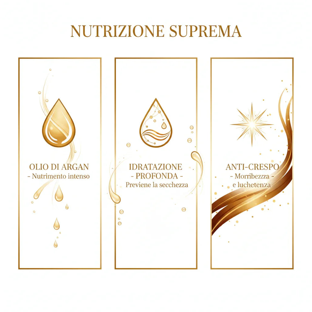 Infografica benefici Kit Super Argan - Olio di Argan Idratazione Profonda Anti-Crespo