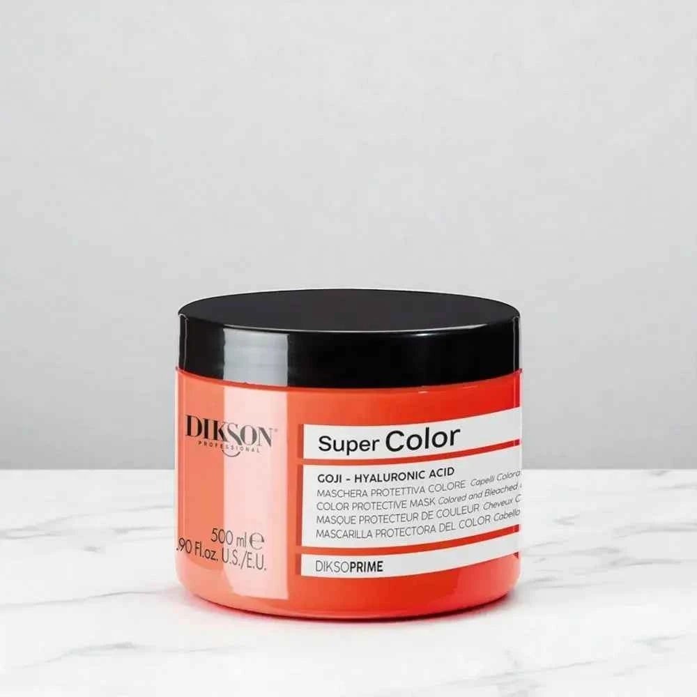 Masque protecteur de couleur DIKSON Prime Super Color en pot de 500ml pour cheveux colorés, enrichi en baies de Goji.