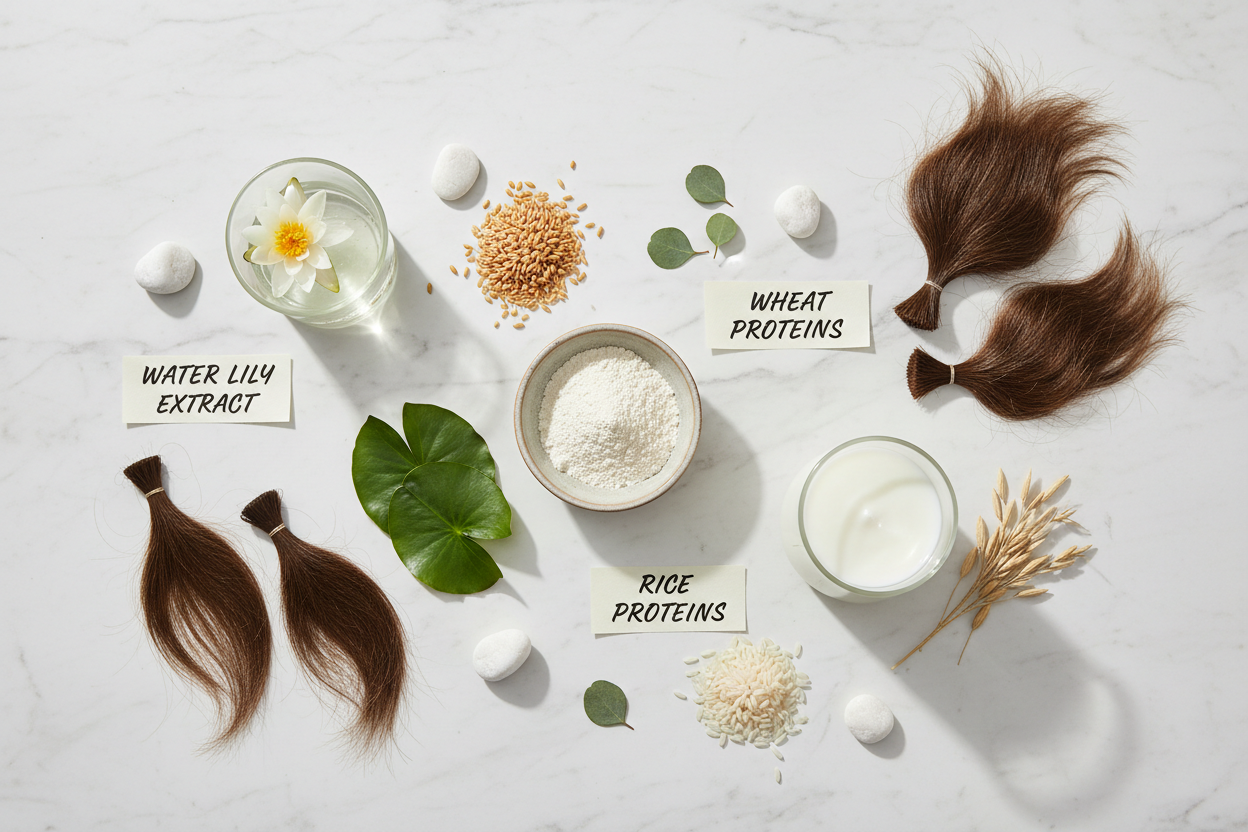 Ingredienti professionali effetto filler: proteine del grano, estratto di ninfea e riso