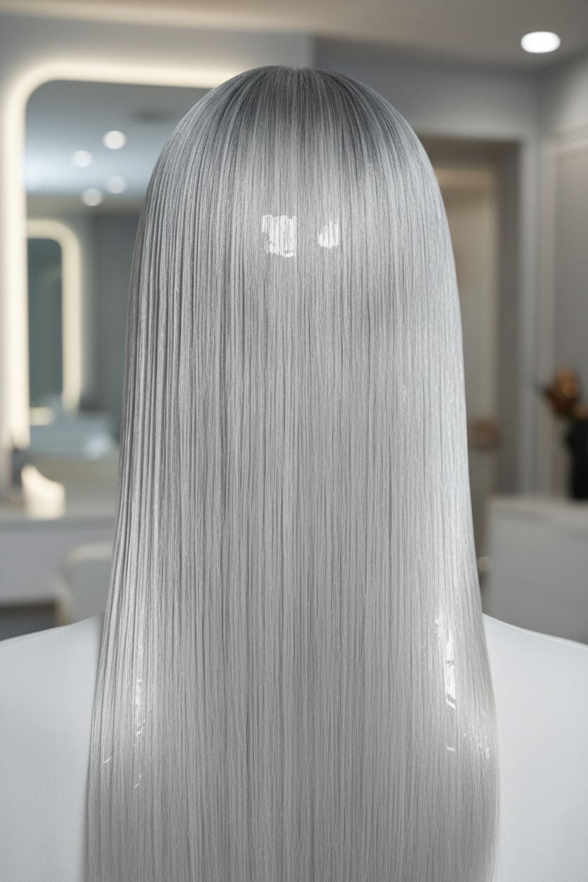 Capelli lisci perfetti senza crespo dopo trattamento - risultato professionale