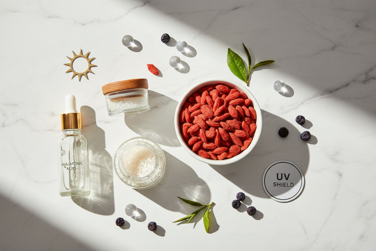 Ingredienti color lock: bacche di goji, acido ialuronico e proteine di riso con protezione UV