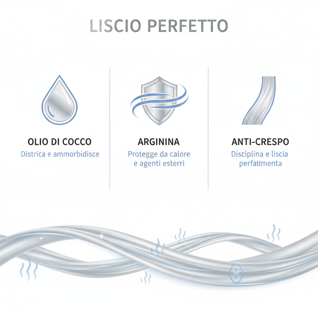 Infografica benefici Kit Anticrespo - Olio di Cocco Arginina Proteine di Riso