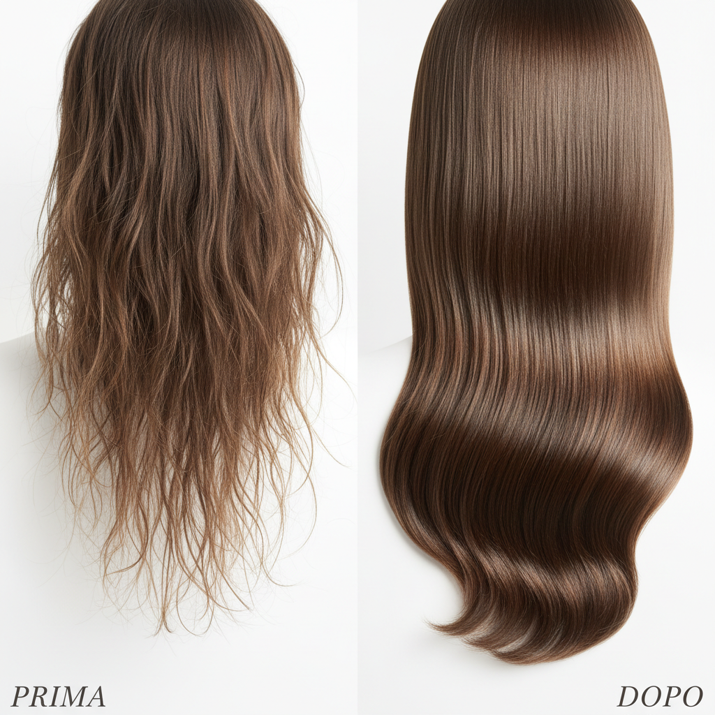 Trasformazione capelli prima e dopo con Kit Super Argan - da capelli secchi a capelli nutriti