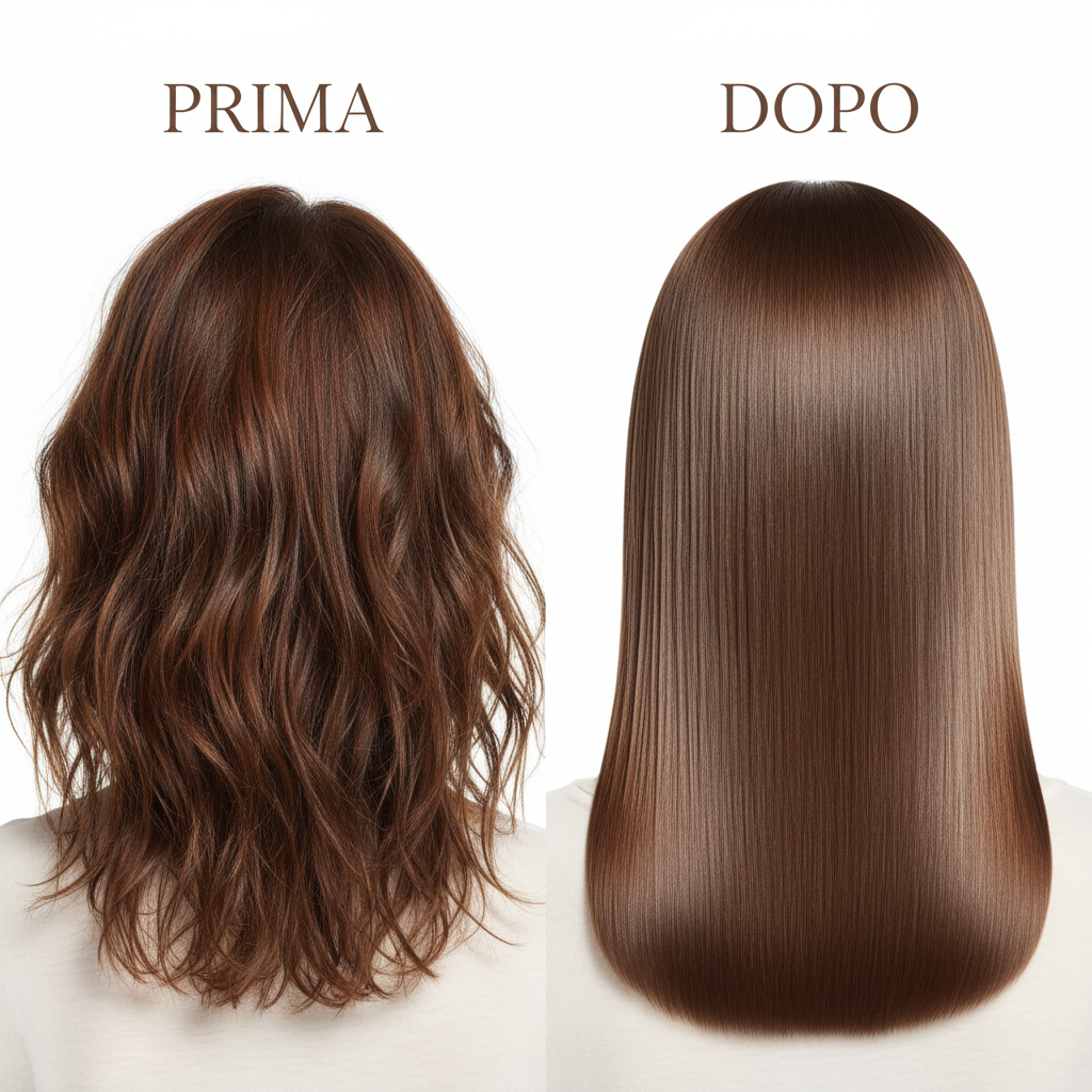 Trasformazione capelli prima e dopo con Super Cheratina Kit - da capelli danneggiati a capelli brillanti