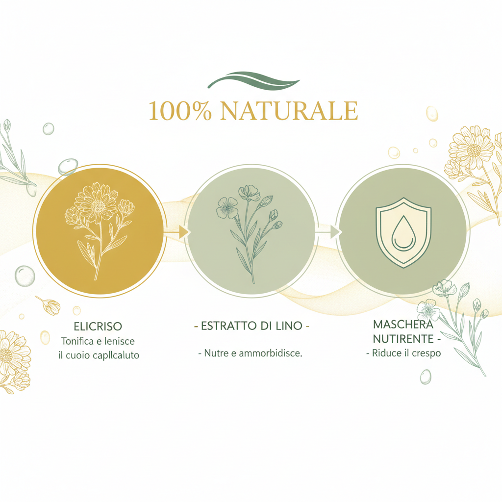 Infografica ingredienti naturali Kit DiksoNatura Secchi - Elicriso Lino 100% Naturale