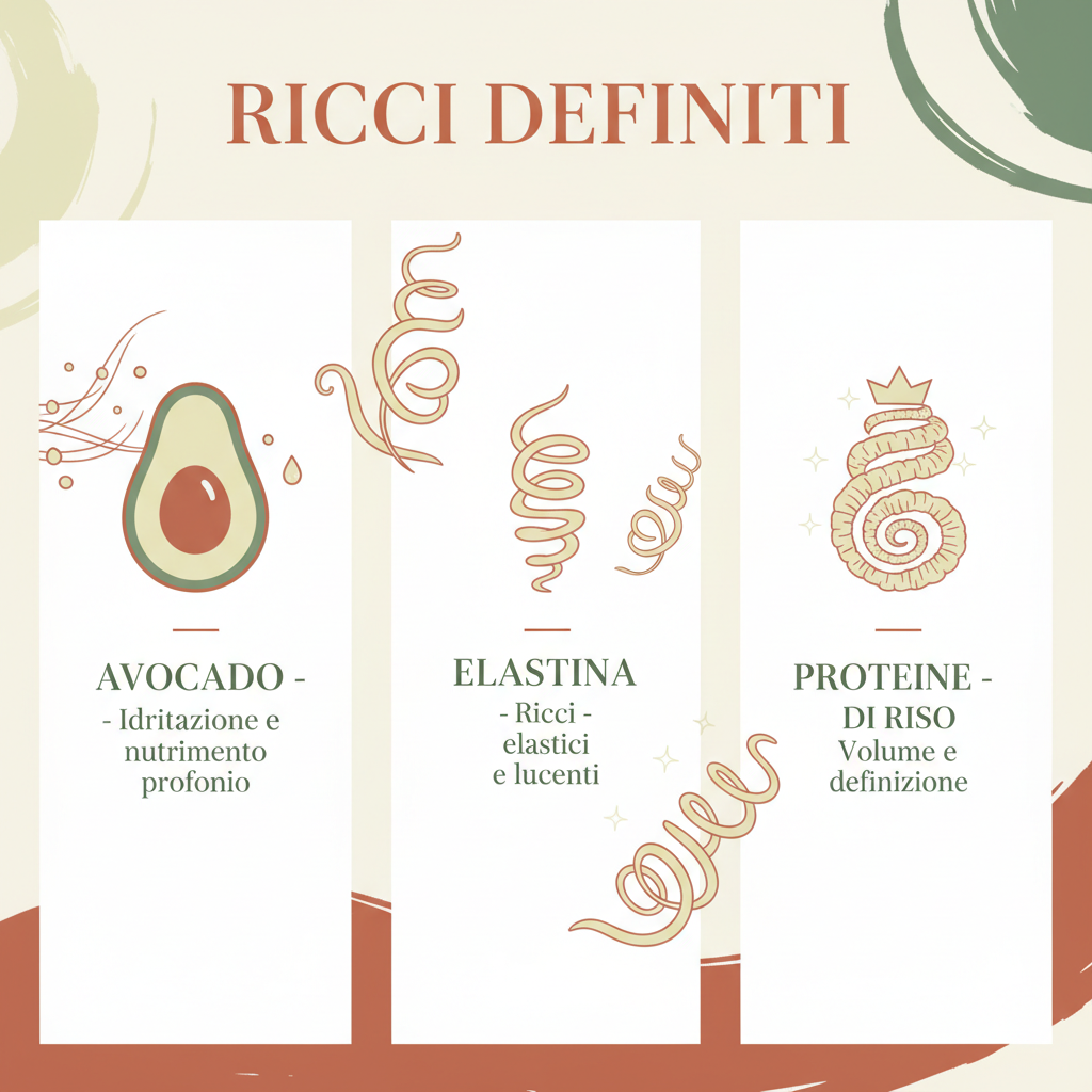 Infografica benefici Super Curl Kit - Avocado Elastina Proteine di Riso