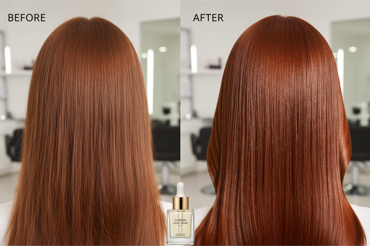 Prima e dopo siero sublimatore - trasformazione da capelli opachi a lucentezza estrema