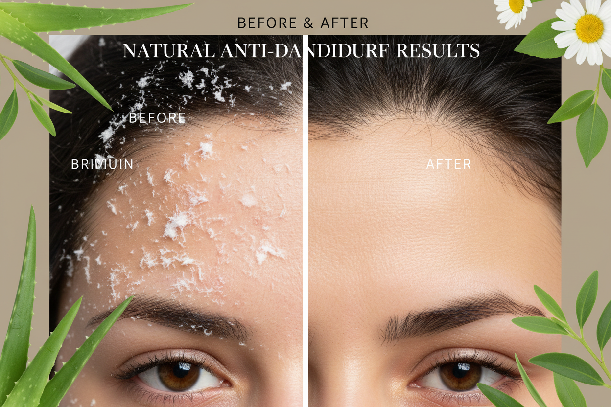 Prima e dopo shampoo antiforfora naturale - cuoio capelluto con forfora vs pulito ed equilibrato