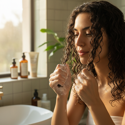 Applicazione crema ricci con tecnica scrunching Curly Method - tutorial professionale