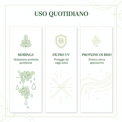 Infografica benefici Kit Daily - Moringa Filtro UV Proteine di Riso