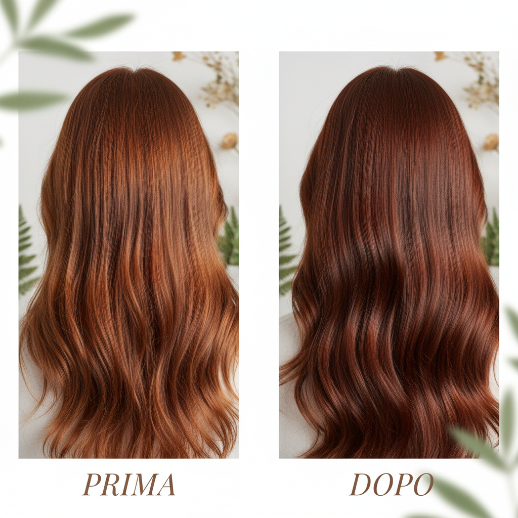 Trasformazione capelli colorati prima e dopo con Kit DiksoNatura Bio - da colore sbiadito a colore vibrante naturale