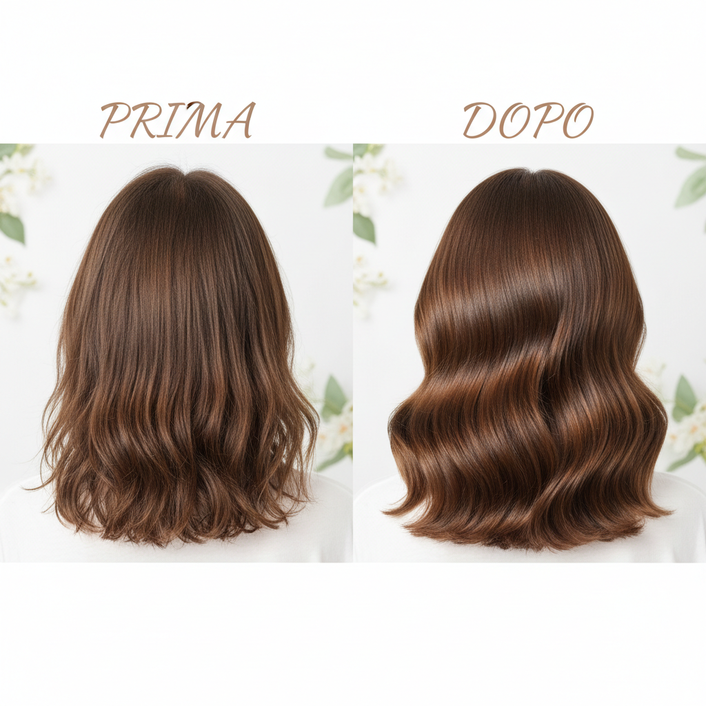 Trasformazione capelli normali prima e dopo con Kit DiksoNatura - da capelli opachi a capelli sani naturali