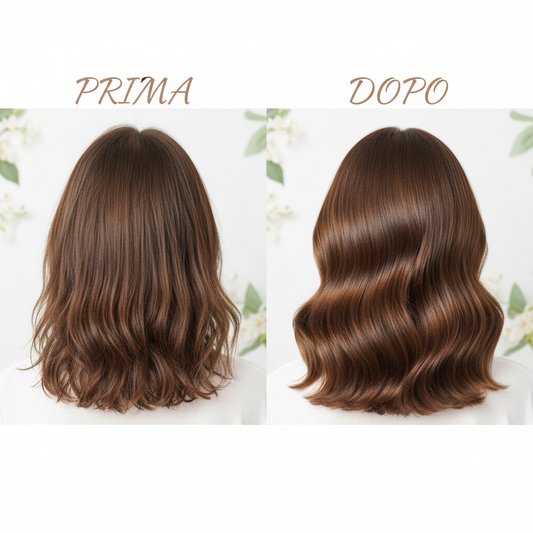 Trasformazione capelli normali prima e dopo con Kit DiksoNatura - da capelli opachi a capelli sani naturali