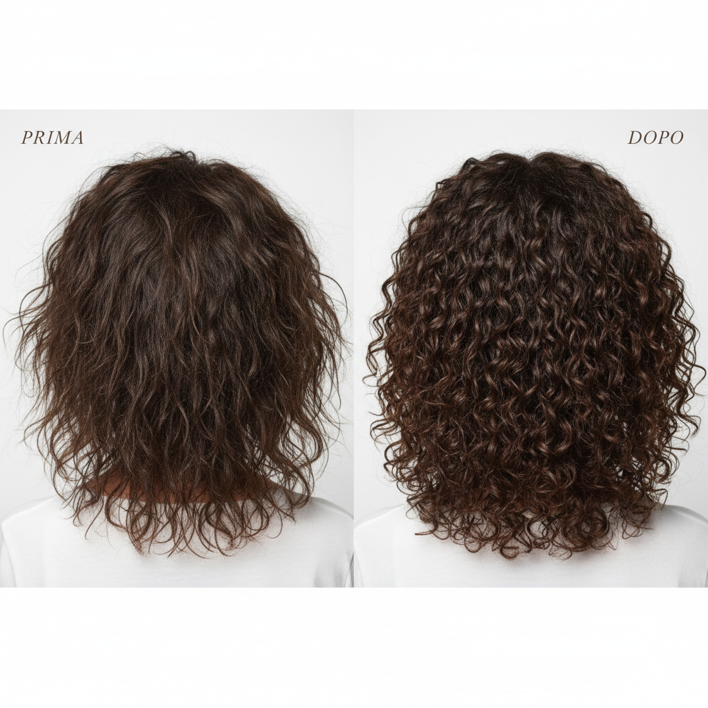 Trasformazione capelli ricci prima e dopo con Super Curl Kit - da ricci crespi a ricci definiti