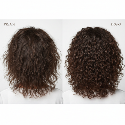 Trasformazione capelli ricci prima e dopo con Super Curl Kit - da ricci crespi a ricci definiti