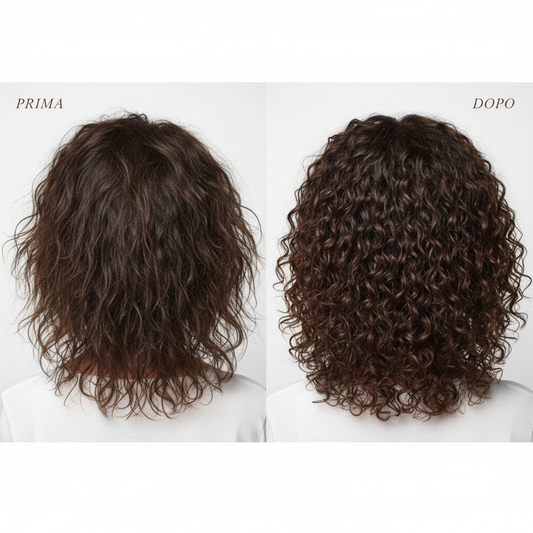 Trasformazione capelli ricci prima e dopo con Super Curl Kit - da ricci crespi a ricci definiti