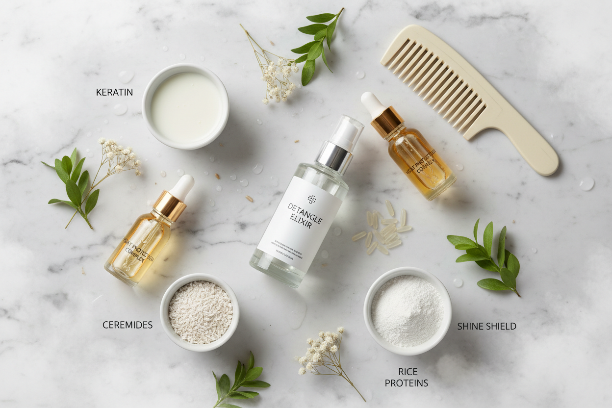 Ingredienti multi-azione: cheratina, ceramidi, proteine di riso e protezione termica