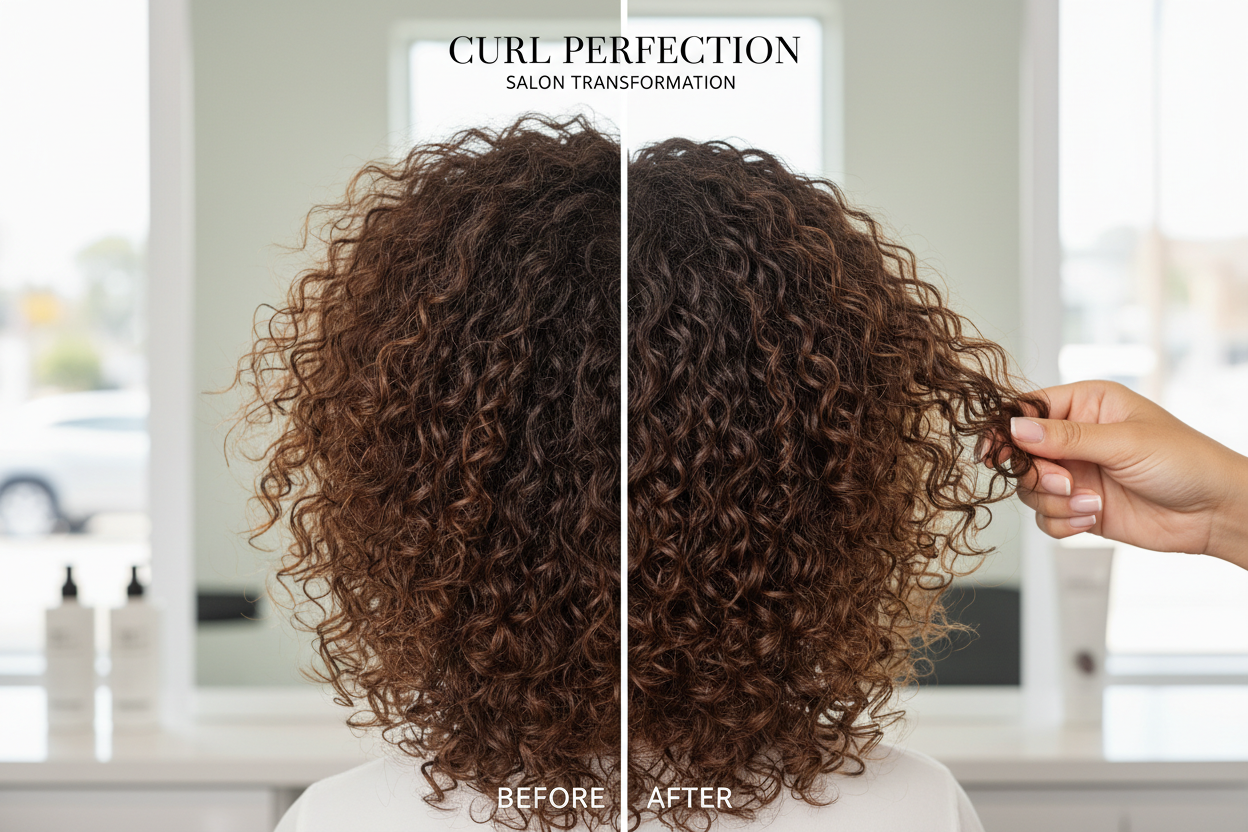 Prima e dopo maschera ricci - trasformazione da ricci crespi a perfettamente definiti