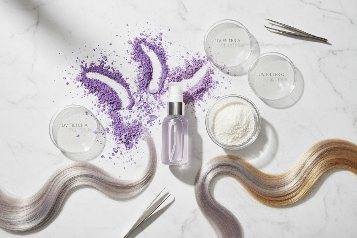 Ingredienti multiazione: pigmenti viola, cheratina, protezione UV e proteine di riso